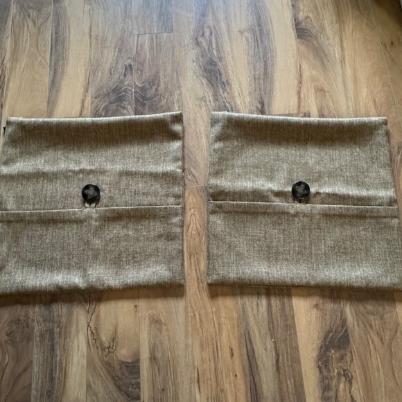 Newport Tan Button-Accent Linen Blend Decorative Pillow Covers 19" x 19" Pair - Picture 1 of 5